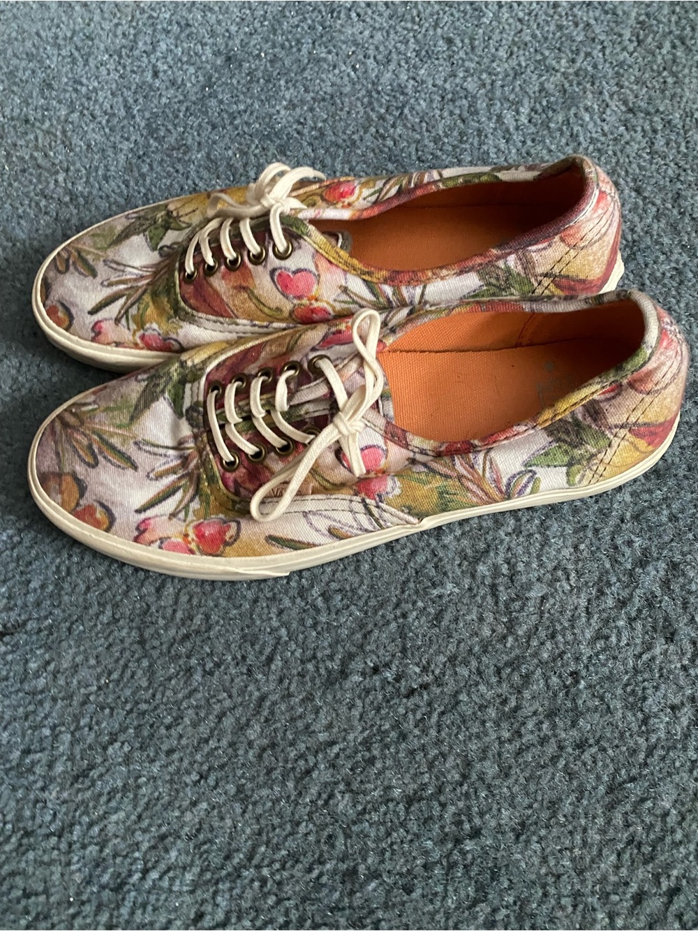 Vans Floral Canvas Boat Shoes - Cream, Pink, Green, Orange